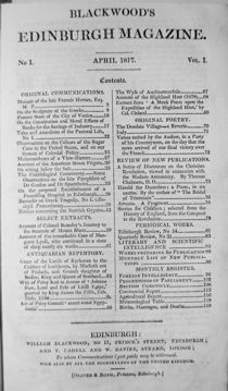 Contents page of Blackwood's Edinburgh Magazine, number 1 (April 1817).  Reproduced by kind permission of Leeds University Library.