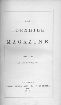 Titlepage of Cornhill Magazine, volume 3 (1861).  Reproduced by kind permission of Leicester University Library.